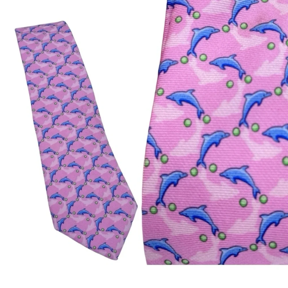 Brooks Brothers Boys Silk Dolphin Tie OS Pink/Blue